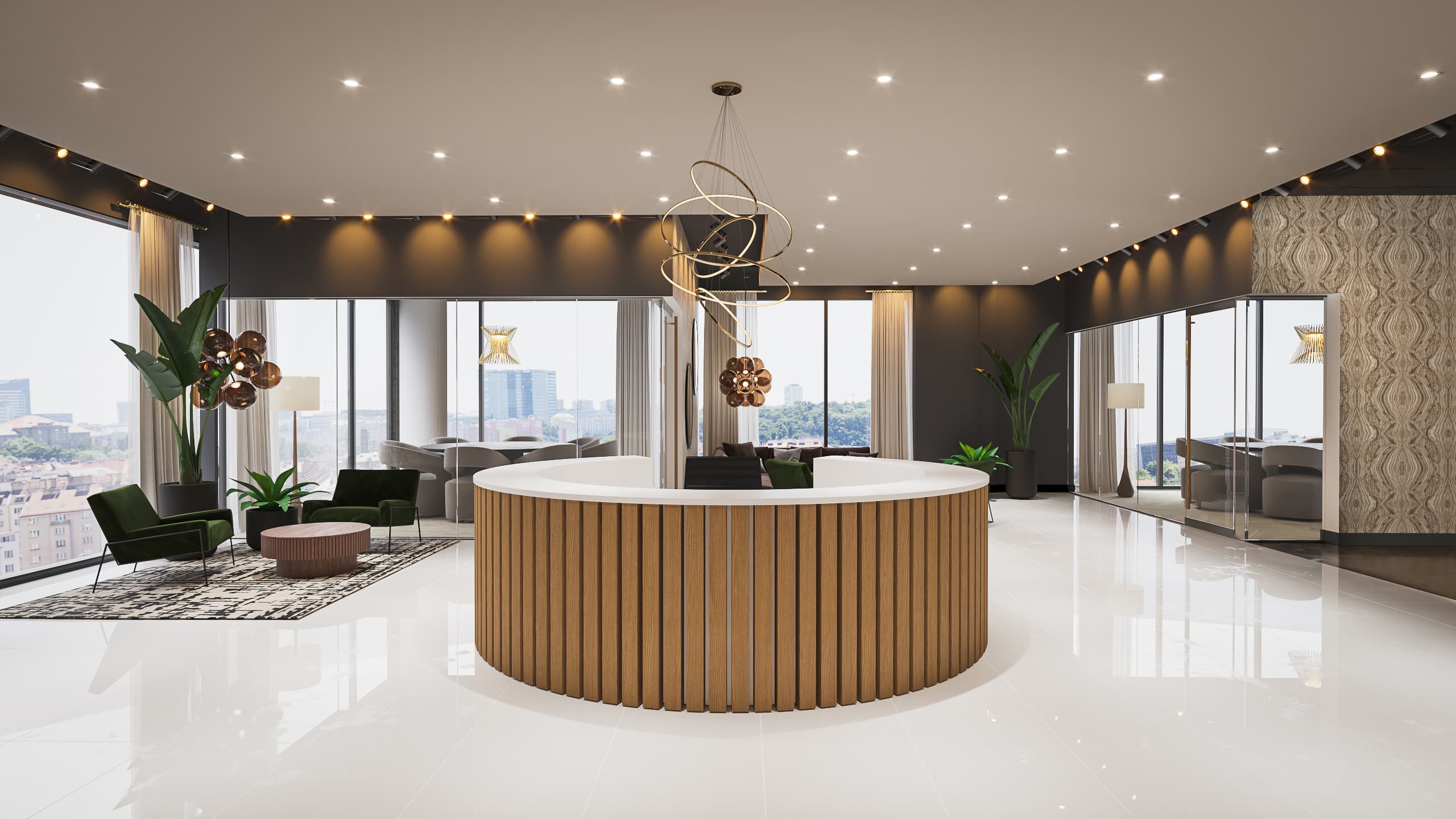 Rendering of reception area at Lucid Private Offices - Grapevine / Coppell