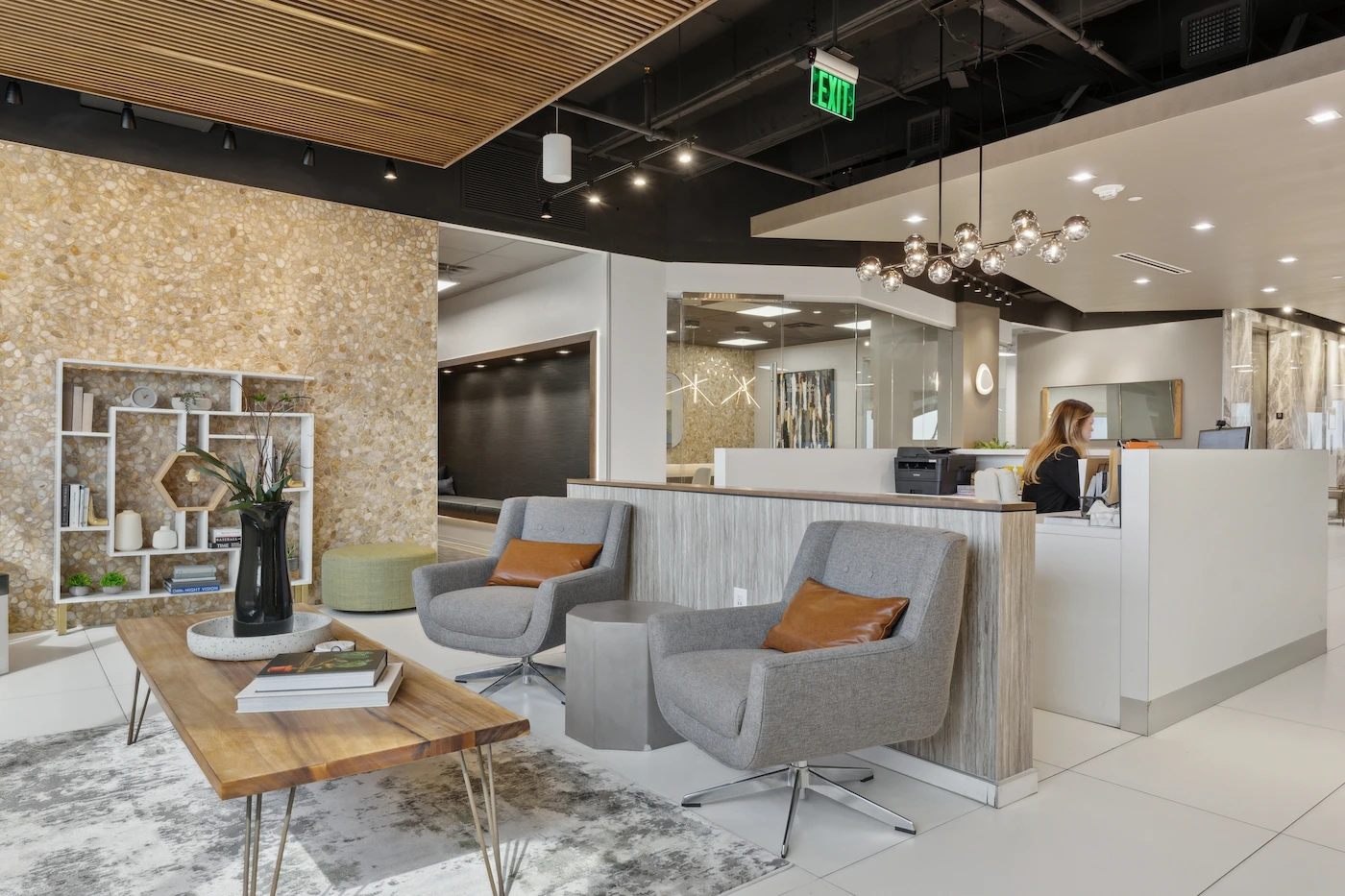 Reception seating area at Lucid Private Offices - Uptown / Central Expressway
