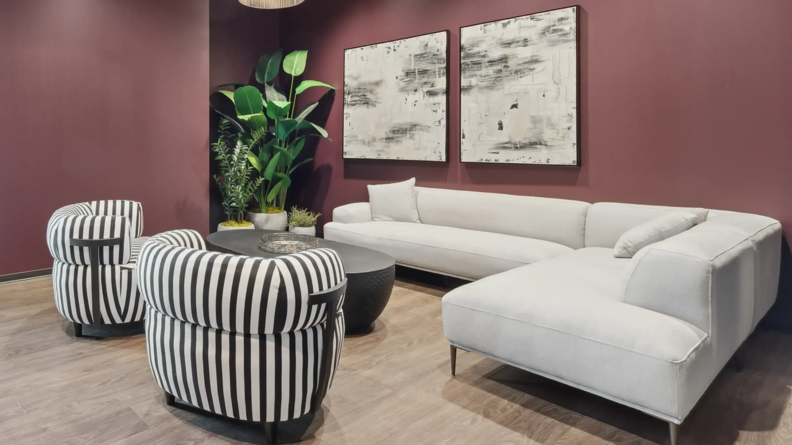 Private meeting space with pink accent walls and natural light at Lucid Private Offices Grapevine