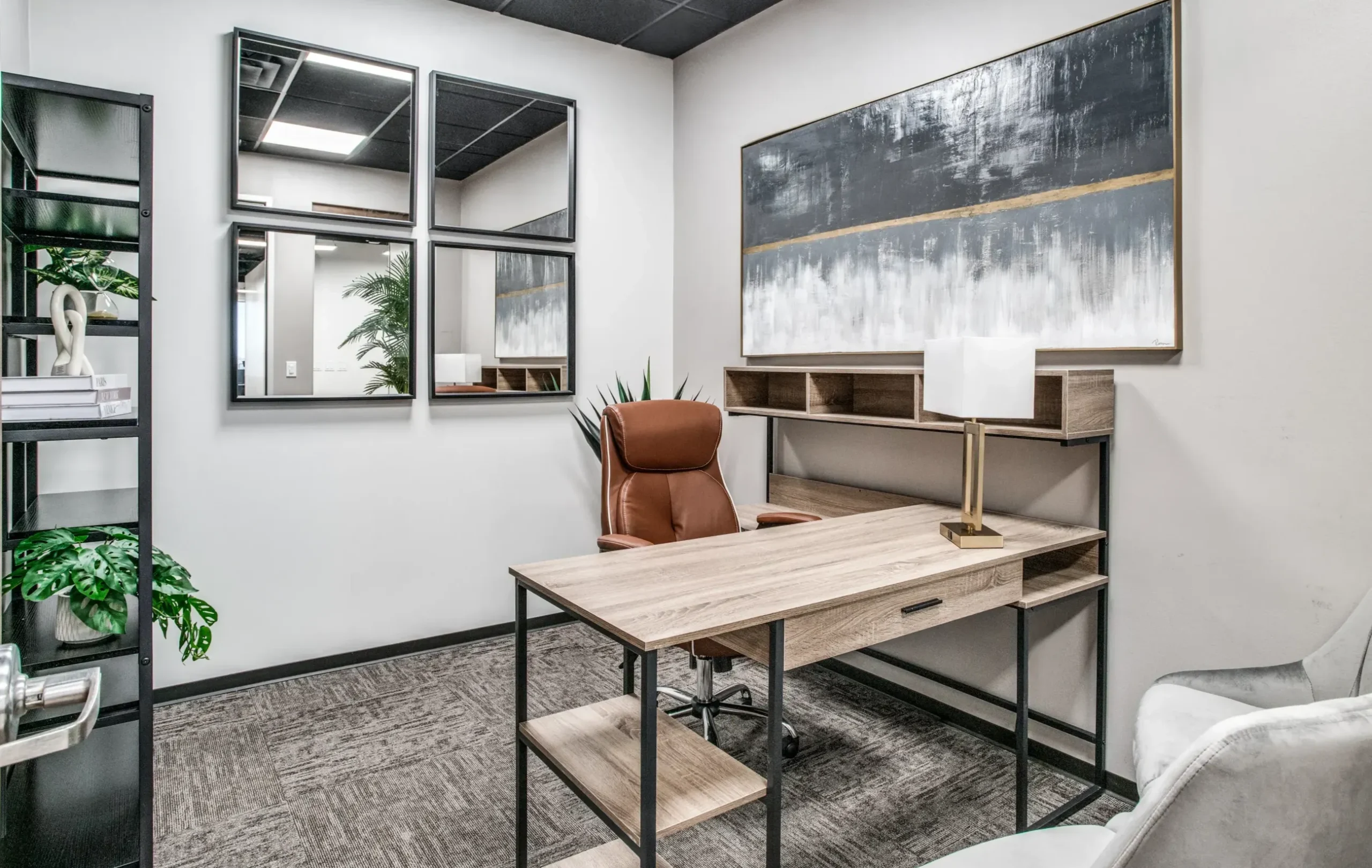 Furnished private office with executive desk and modern decor at Lucid Private Offices Las Colinas Irving