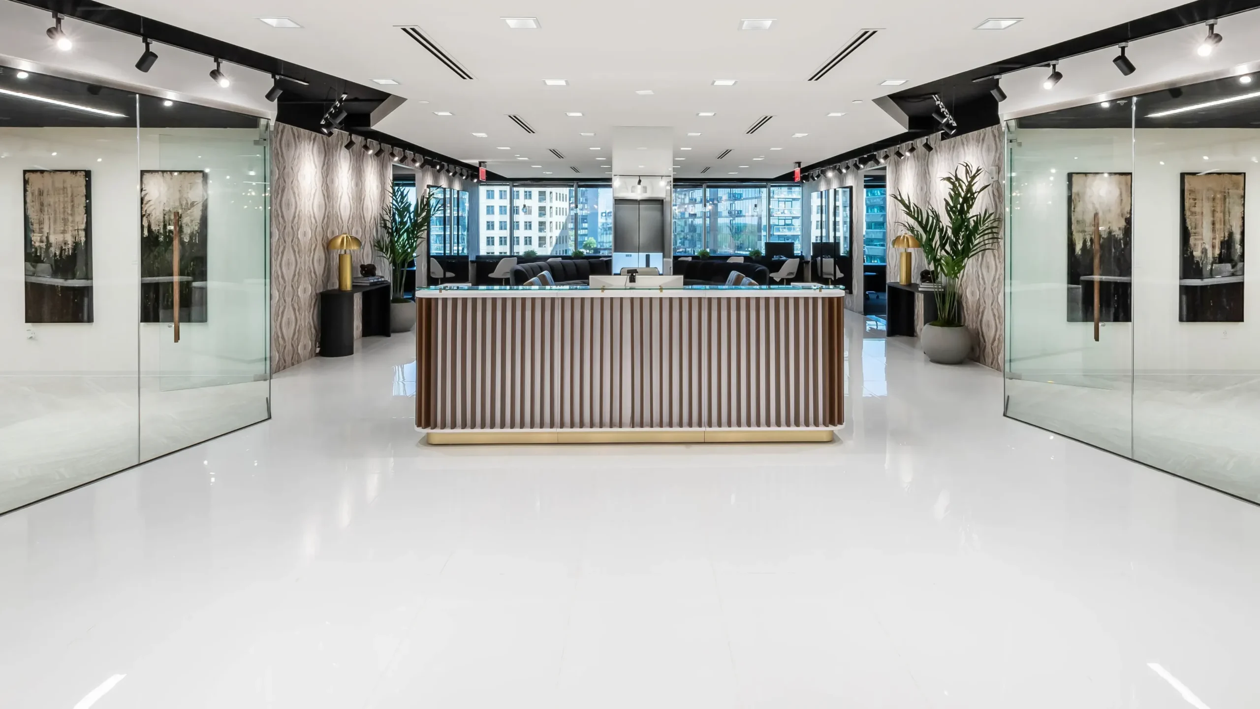 Lucid Private Offices Buckhead reception area welcoming guests to private office and coworking spaces