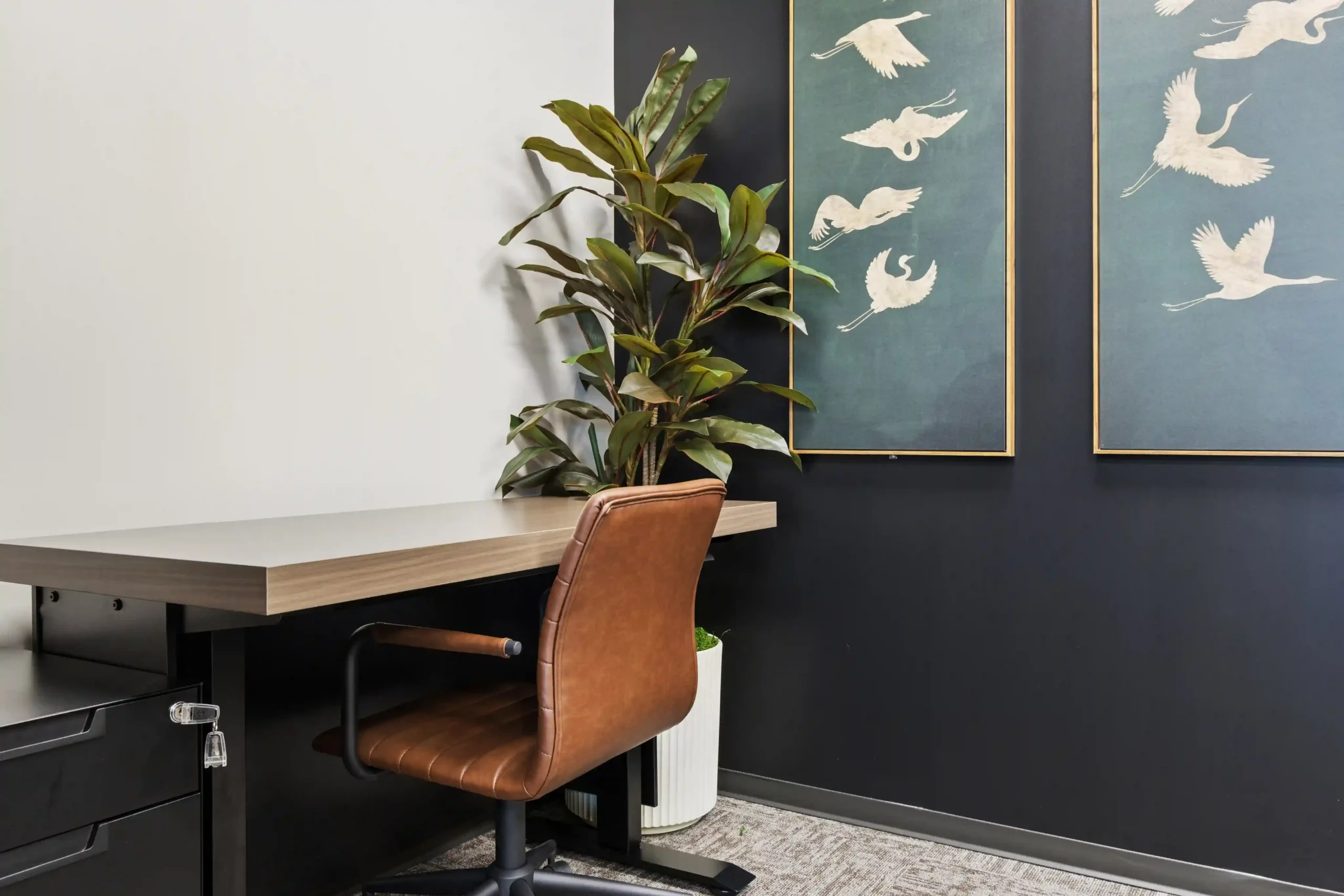 Furnished private office with accent wall at Lucid Private Offices Nashville