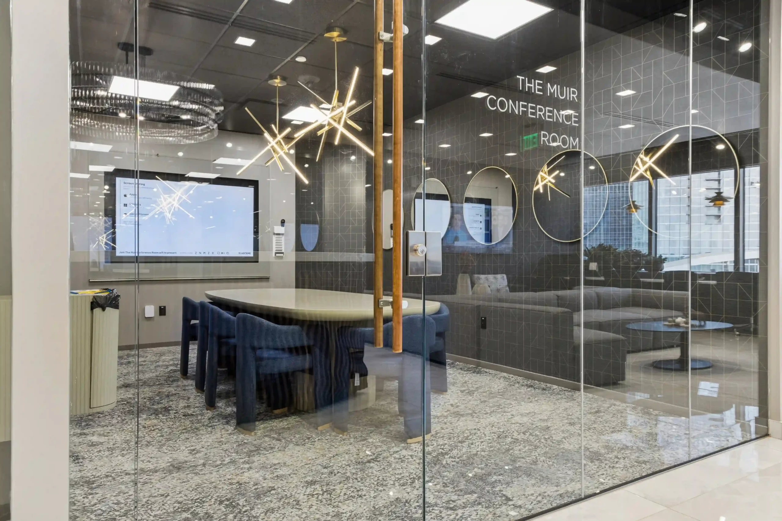 Glass-walled conference room at Lucid Private Offices Nashville