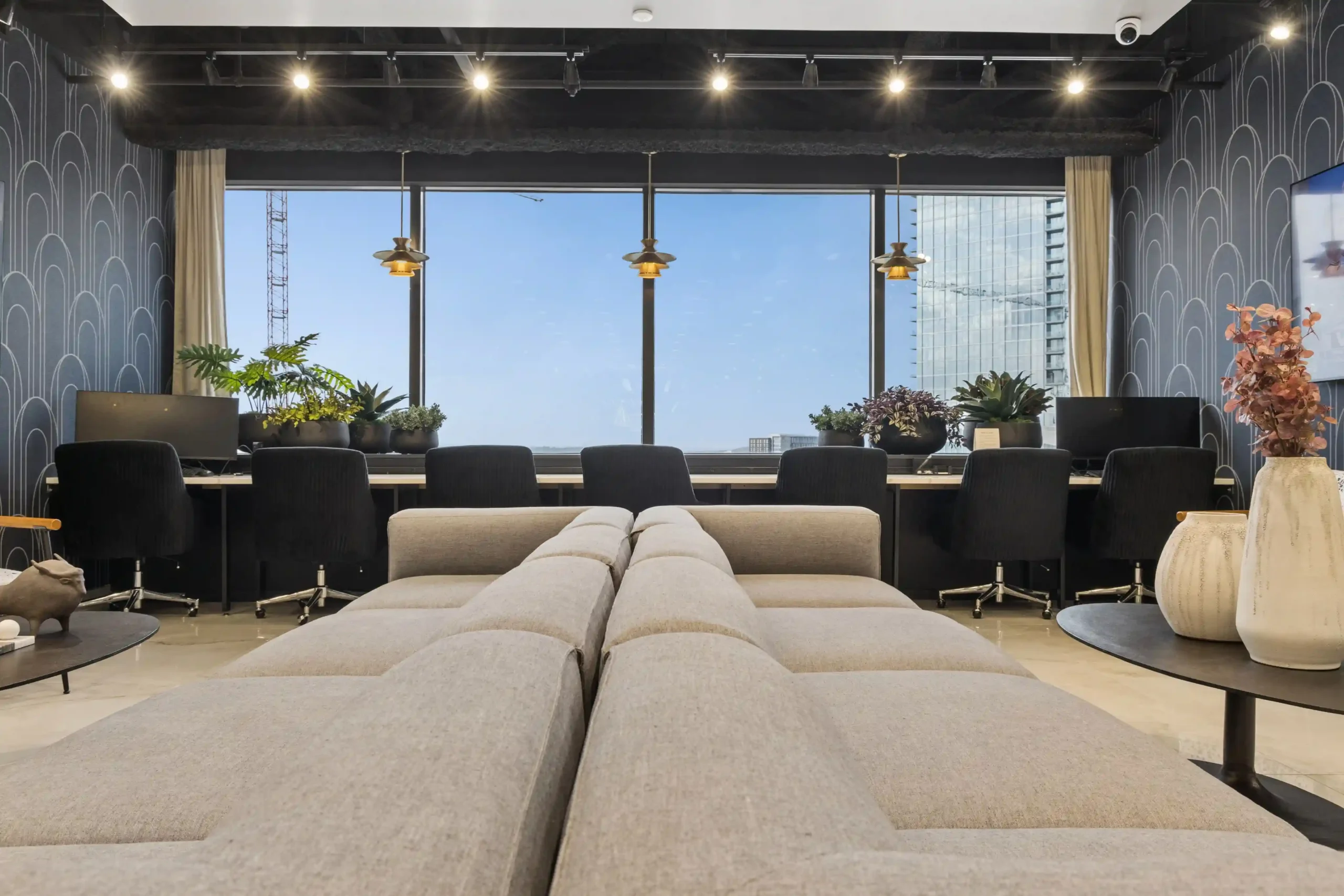 Common area lounge seating at Lucid Private Offices Nashville